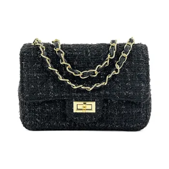 BGAY Yarn Woolen Small Square Bag Chain Bag Shoulder Bag Crossbody Bag Small Size Women's Black/Midnight Blue/Gold