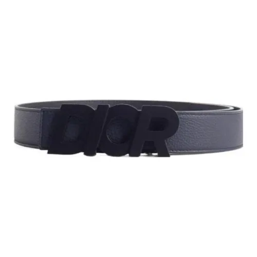 DIOR Logo Emblem, Smooth Buckle Leather Belts Men's Blue Width 3.5CM