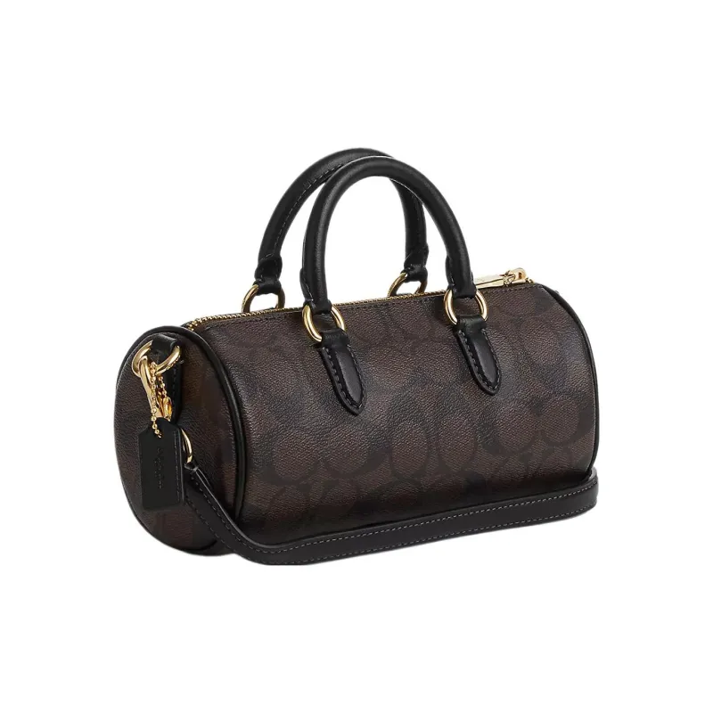 COACH Lacey Canvas With Leather Boston Bag Handbags Crossbody Bags Small Size Women's Dark Brown-1