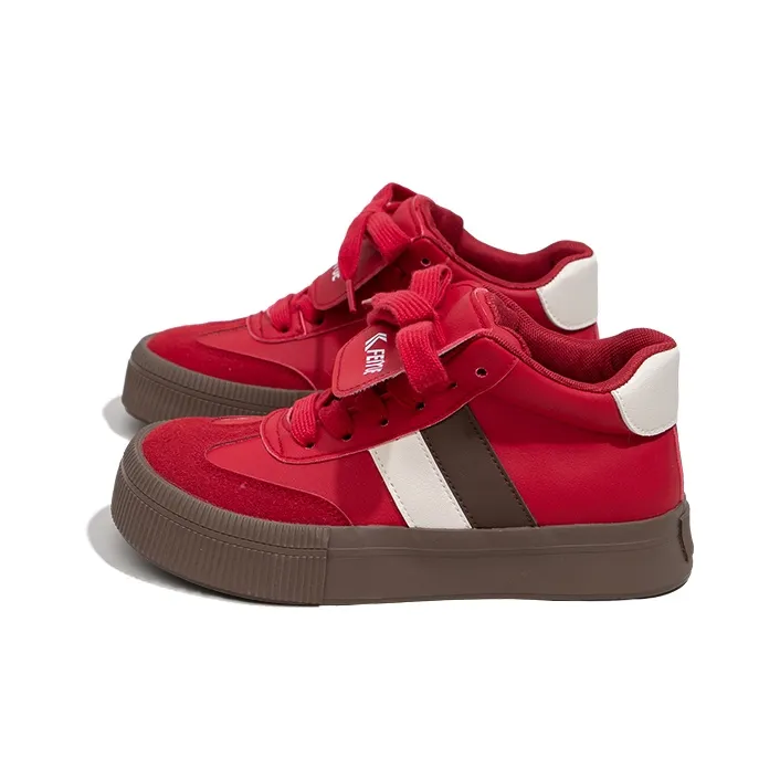 Feiyue High Top Skateboard Shoes Women's Red Black Beige-1