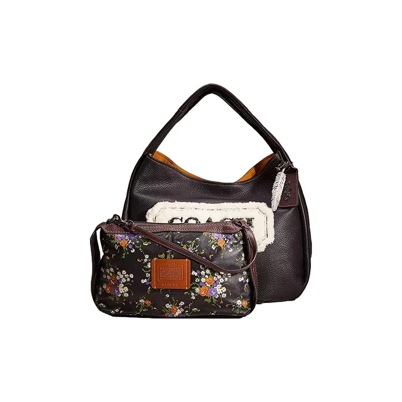 COACH Hobo Natural Pebbled Leather Hobo Bag One Shoulder Handbags Large Size Women's Tin Alloy With Washable Red-1