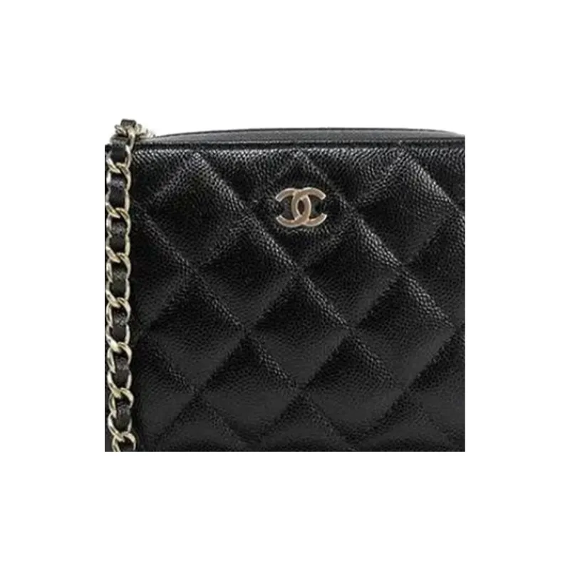 CHANEL Grain Embossed Caviar Cow Leather Camera Bag, Makeup Box, Shoulder Bag, Crossbody Bag Women's Black-5