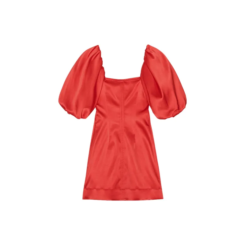 GANNI Double satin Puff sleeve Minidress-1