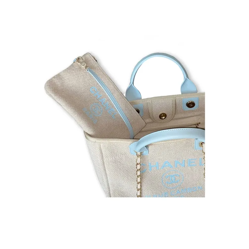 CHANEL Fabric Tote Bag, Shopping Bag, Handbag Trumpets Women's Blue-3