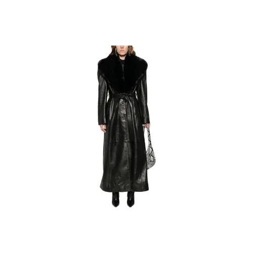 MAGDA BUTRYM Faux-fur Collar Leather Belted Coat