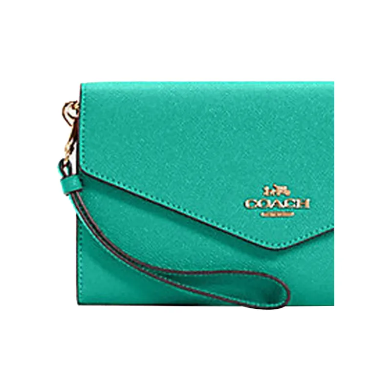 COACH Travel Wallet Cross Stitch Leather Card Holder Wallet Women's Emerald Green-4