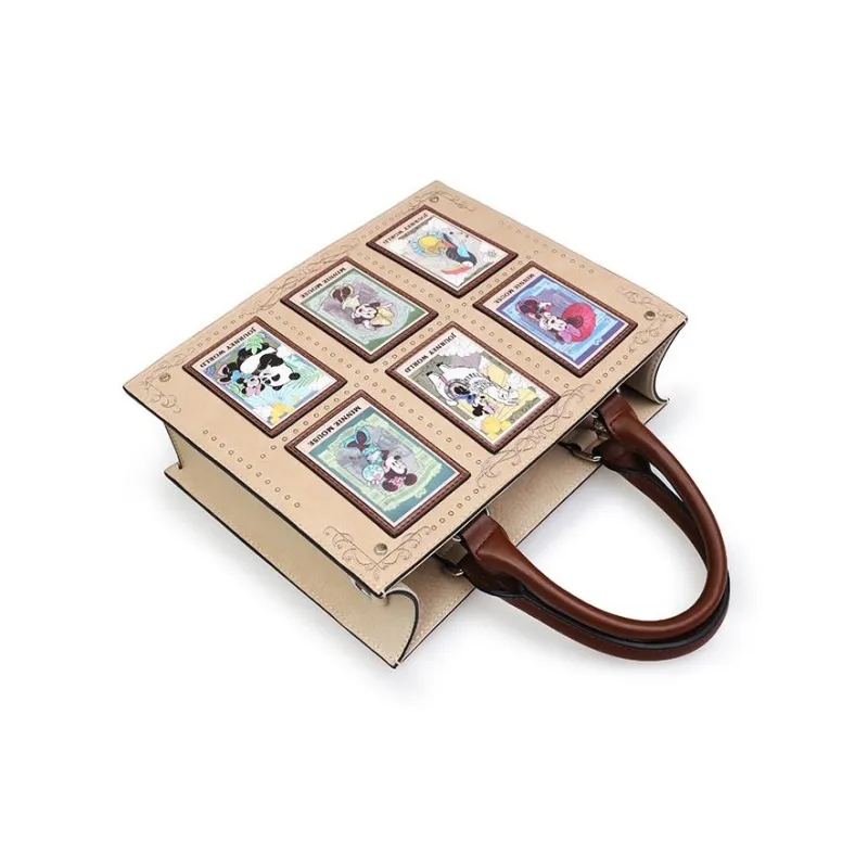 Disney Minnie Series Pu Tote Bag, Shopping Bag, Shoulder Bag, Crossbody Bag, Handbag Large Size Women's Beige Apricot-4