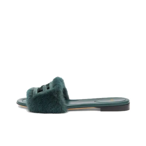 FENDI Baguette Abrasion Resistant Slide Slippers Women's Green