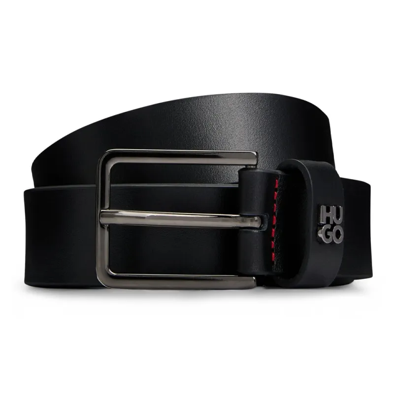 HUGO BOSS Letter Emblem Smooth Buckle Leather Belts Men's Black Width 3CM-0