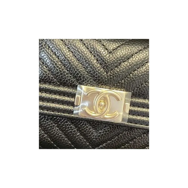 CHANEL Leboy Grain Embossed Calfskin Card Holder, Wallet Women's Black-1