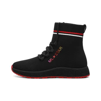 Golden Silk Rabbit High Top Casual Shoes 3cm Women's Black Red