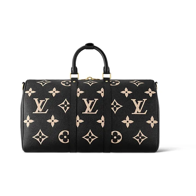 LOUIS VUITTON Keepall Monogram Empreinte Leather Crossbody Handbag, Travel Bag Men's Black-2