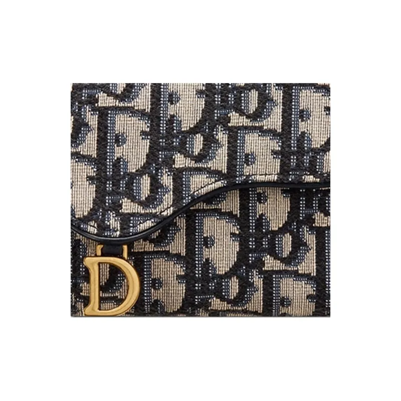 DIOR Saddle Canvas Canvas Bag Card Holder Coin Purse Wallet Medium Size Unisex Denim Blue-5