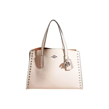 COACH Charlie Polished Pebbled Leather Tote Bag Shopping Bag Shoulder Bag Handbag Large Size Women's Silver & Chalk