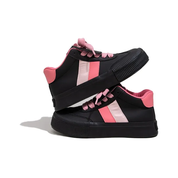 Feiyue Anti Slip Wear Resistant High Top Skateboard Shoes Women's Black Pink-1