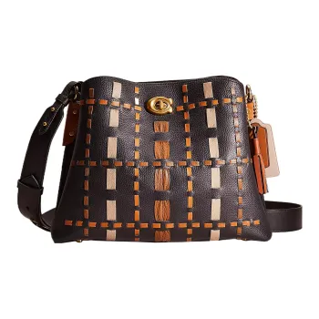 COACH Willow Leather Bucket Bag Portable Crossbody Bag Shoulder Bag Women's Brass & Black