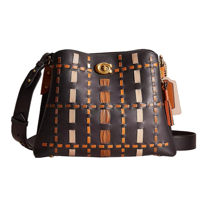 COACH Willow Leather Bucket Bag Portable Crossbody Bag Shoulder Bag Women's Brass & Black-0