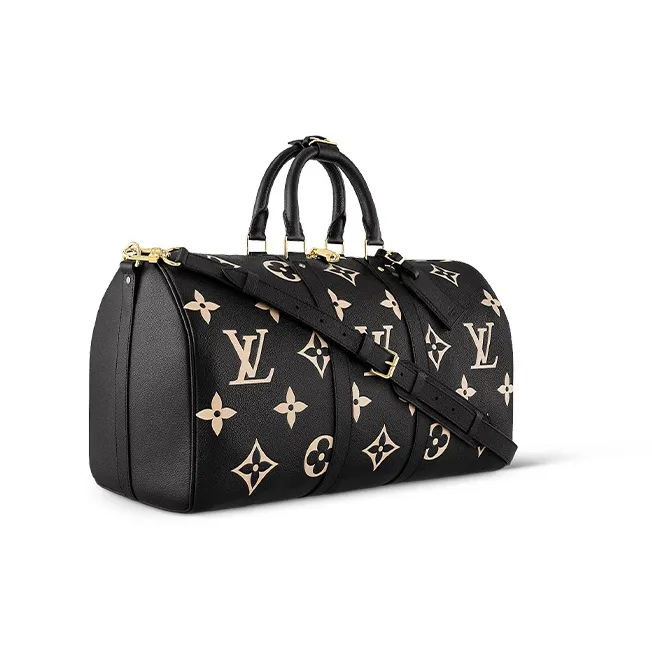 LOUIS VUITTON Keepall Monogram Empreinte Leather Crossbody Handbag, Travel Bag Men's Black-1