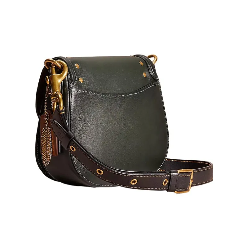 COACH Beat Glove Tanning Saddle Bag, Shoulder Bag, Crossbody Bag Medium Size Women's Brass & Amazon Green-1