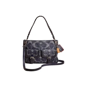 COACH POPPY Denim Fabric Hippie Bag Portable Crossbody Bag Shoulder Bag Women's Indigo Silver