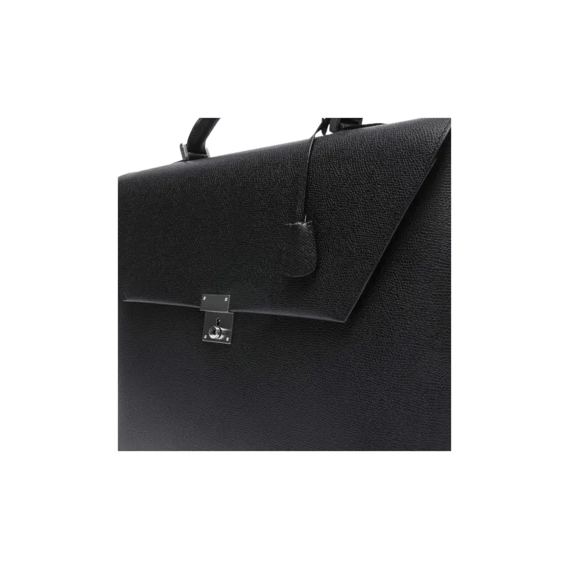 Valextra Avietta Millepunte Calfskin Briefcase Shoulder Bag Crossbody Bag Handbag Women's Black-3