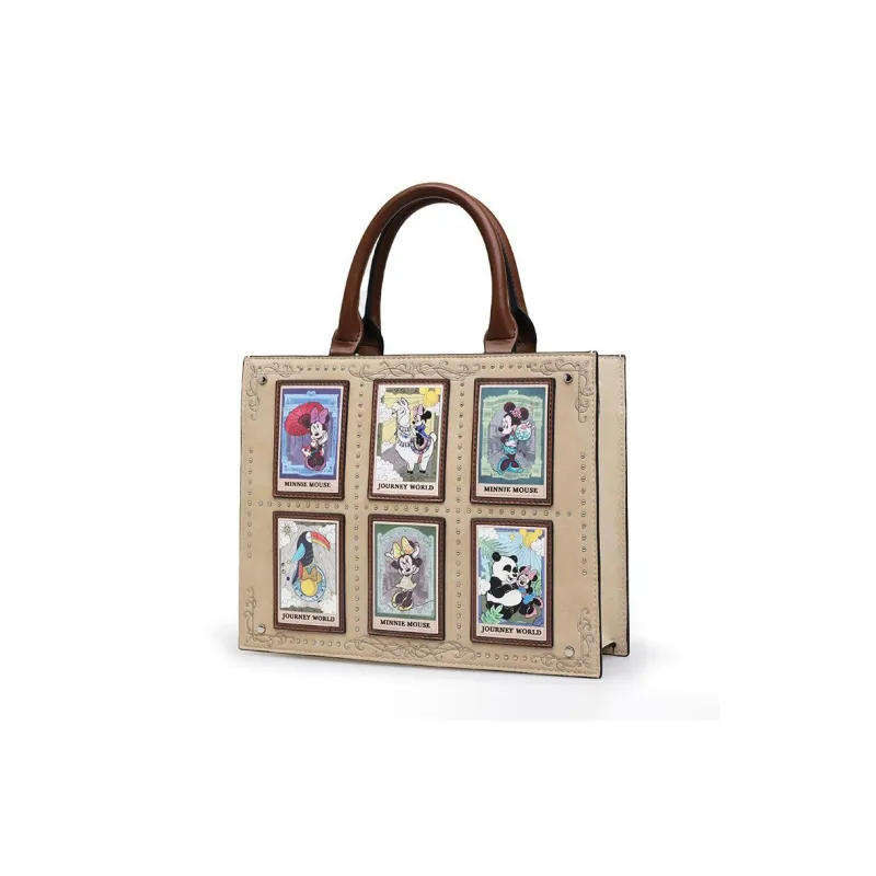 Disney Minnie Series Pu Tote Bag, Shopping Bag, Shoulder Bag, Crossbody Bag, Handbag Large Size Women's Beige Apricot-1