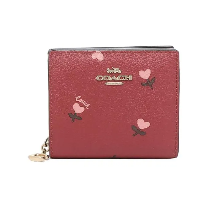 COACH Leather Coin Purses Wallets Women's Red-4