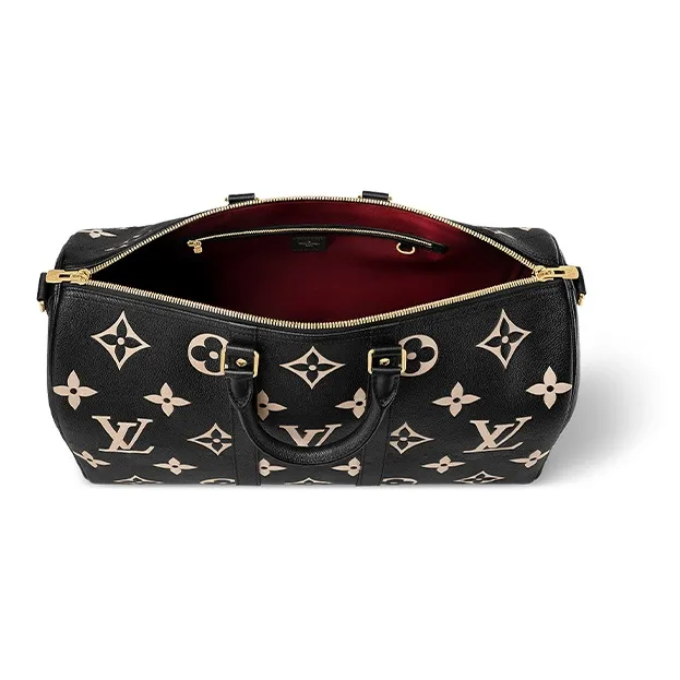 LOUIS VUITTON Keepall Monogram Empreinte Leather Crossbody Handbag, Travel Bag Men's Black-3