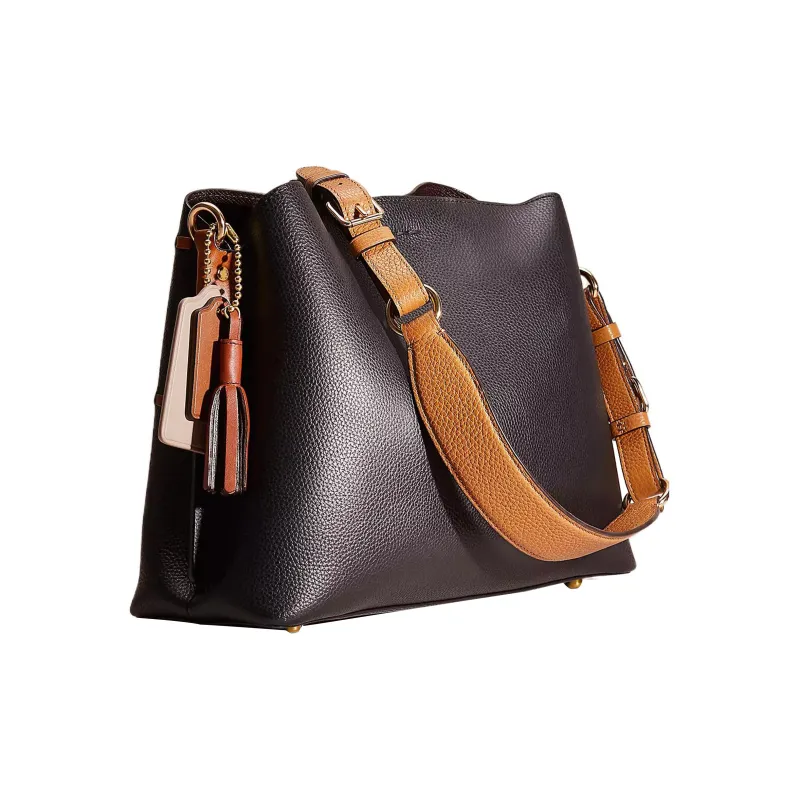 COACH Willow Leather Bucket Bag Portable Crossbody Bag Shoulder Bag Women's Brass & Black-1
