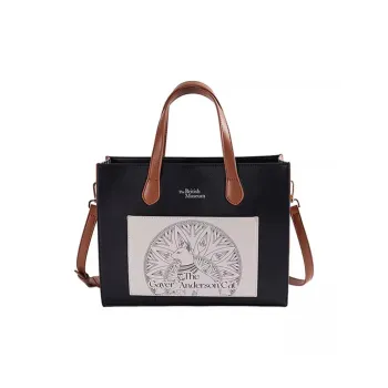 The British Museum Synthetic Leather Handbag Crossbody Bag Medium Size Women's Black & Brown & White