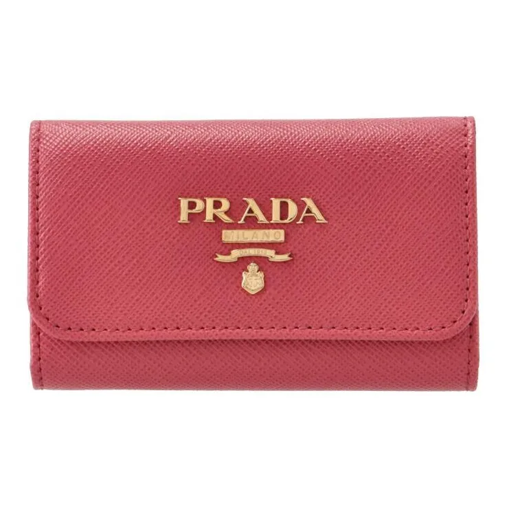 PRADA Prada Saffiano Embossed Calfskin Key Pouch Regular Women's Peony Multicolor-0