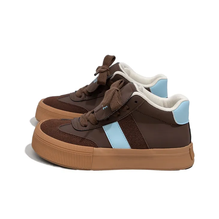 Feiyue Anti Slip Wear Resistant High Top Skateboard Shoes Women's Brown Blue-2
