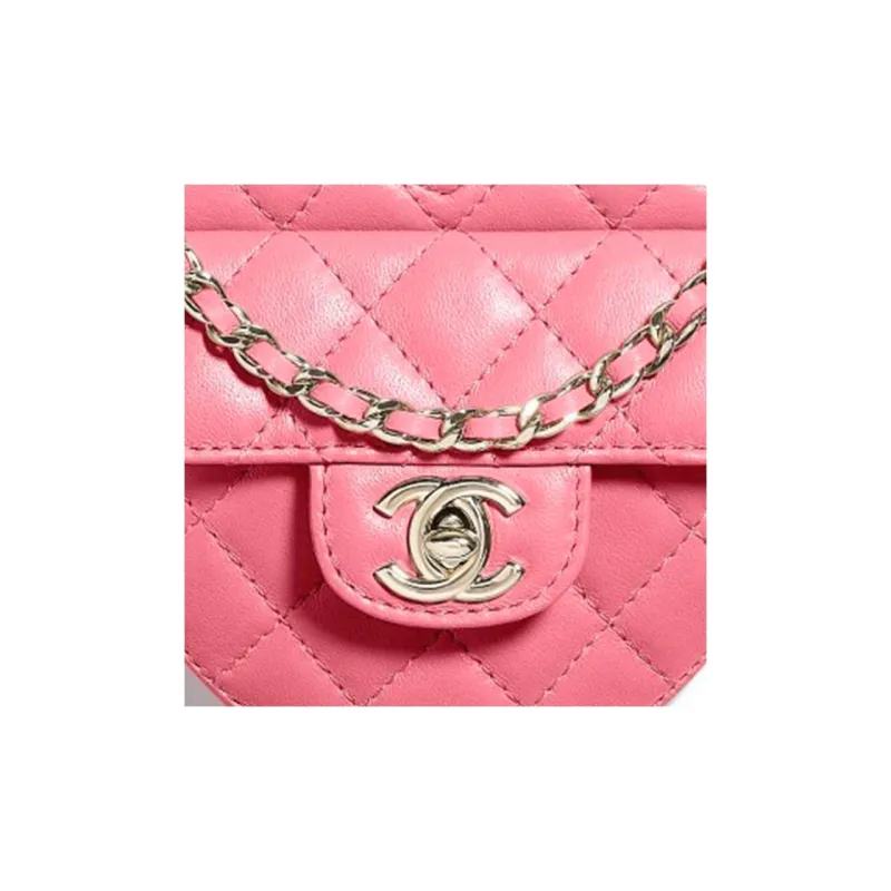CHANEL 22SS Sheepskin Heart Bag, Shoulder Bag, Crossbody Bag Women's Peach Pink-3