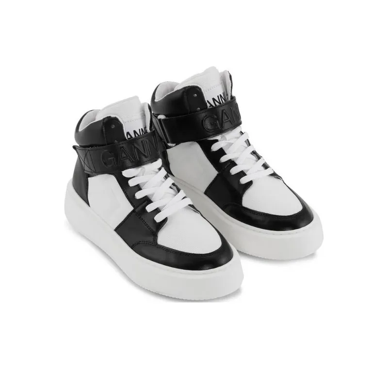 GANNI Wear Resistant High Top Skateboard Shoes Unisex Black White-3