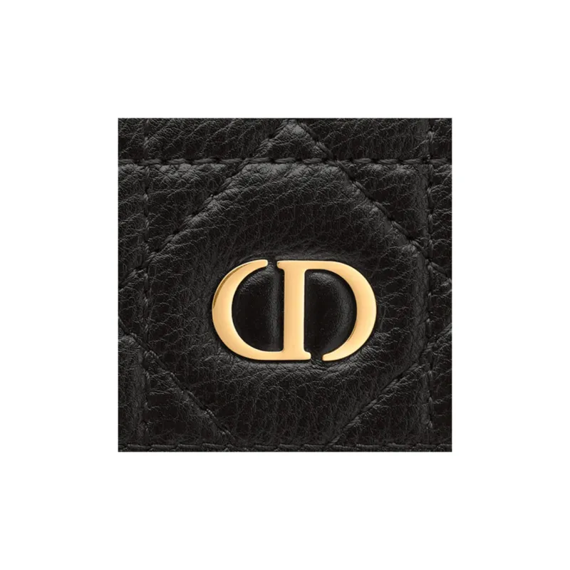 DIOR Soft Cow Leather Card Clip Money Clip Card Holder Women's Black-2