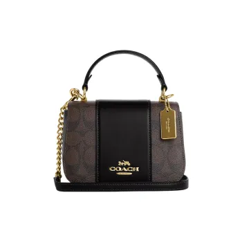 COACH Leather Saddle Bag Handbag Shoulder Bag Crossbody Bag Small Size Women's Black & Coffee