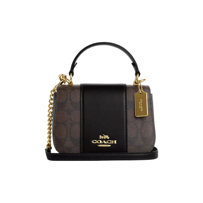 COACH Leather Saddle Bag Handbag Shoulder Bag Crossbody Bag Small Size Women's Black & Coffee-0