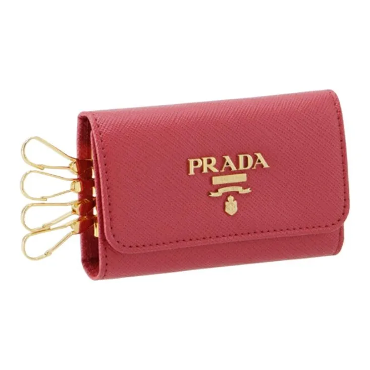 PRADA Prada Saffiano Embossed Calfskin Key Pouch Regular Women's Peony Multicolor-1