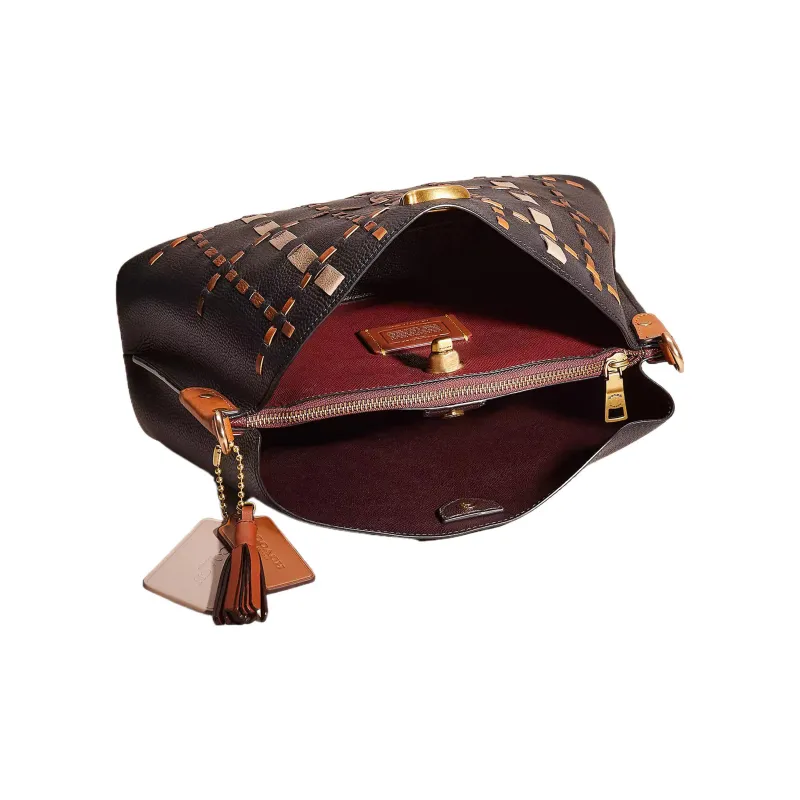 COACH Willow Leather Bucket Bag Portable Crossbody Bag Shoulder Bag Women's Brass & Black-2