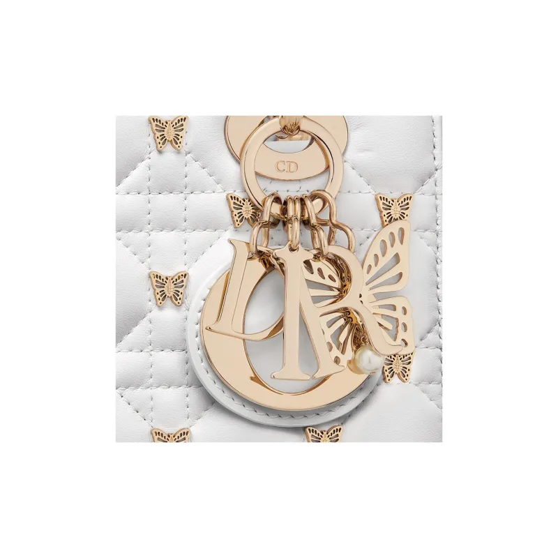 DIOR Lady Dior Lambskin Dior Bag Shoulder Bag Crossbody Bag Handbag Small Size Women's White-4