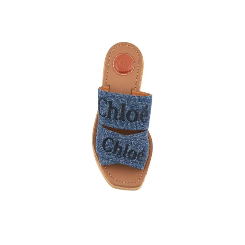 Chloe Woody Slide Slippers 7.5cm Women's Denim-3