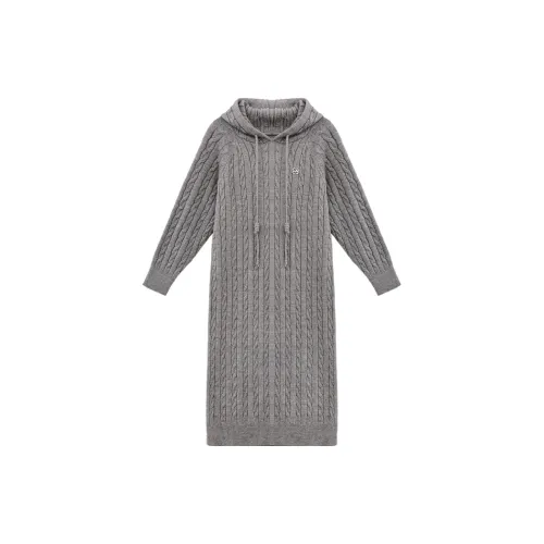 OYANXI Long-Sleeved Dresses Women's Gray