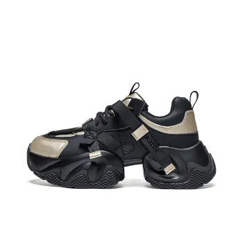 Kappa Slip Resistant Breathable Low Top Chunky Sneakers Women's Black Gold