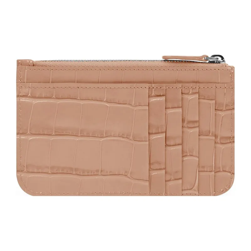 Balenciaga Cash Shiny Crocodile Pattern Embossed Calfskin Wallet Large Size Women's Beige & Black-1
