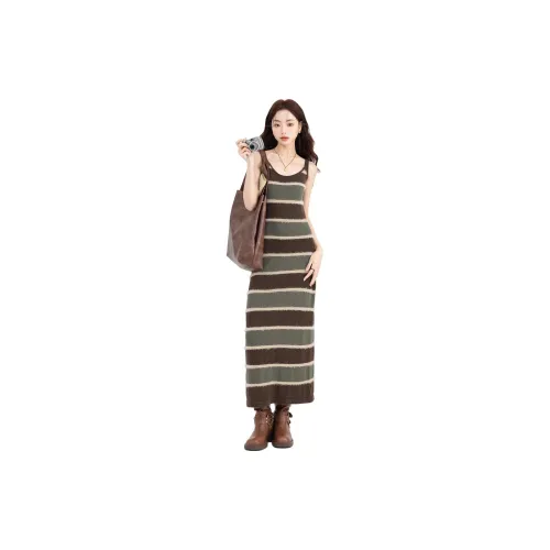 OYANXI Slip Dresses Women's Apricot