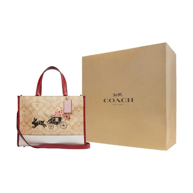 COACH Dempsey Cow Leather Tote Bag, Shopping Bag, Shoulder Bag, Crossbody Bag, Handbag Tubas Women's Khaki & Pink-6