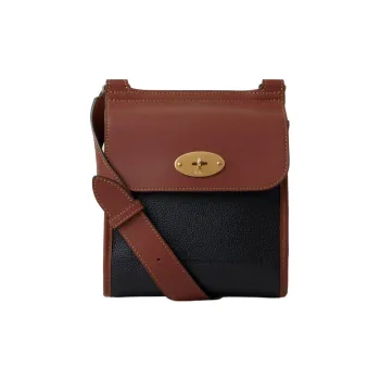 Mulberry Leather Shoulder Bag Crossbody Bag Small Size Men's Black/Cognac Brown
