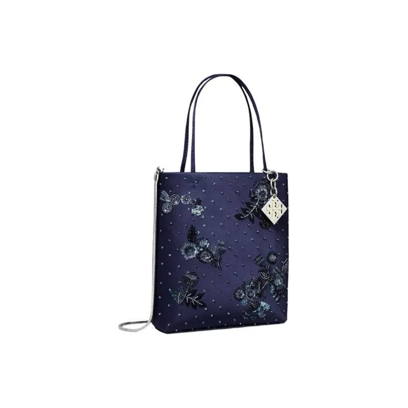 TORY BURCH Satin Tote Bag Shopping Bag Shoulder Bag Crossbody Bag Handbag Mini Women's Conservative Navy-1