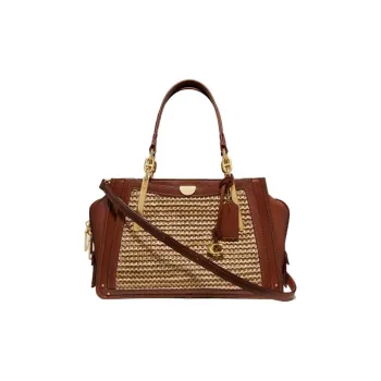 COACH Dreamer Straw Woven With Calfskin Handbag Shoulder Bag Crossbody Bag Large Size Women's Brown And Yellow