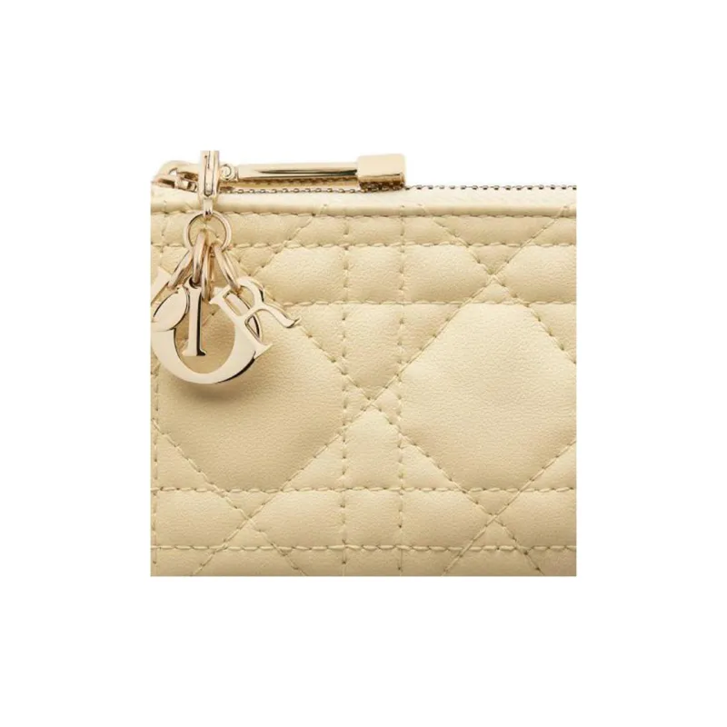 DIOR Lady Dior Lambskin Key Pouch Clutch Women's Candy Light Yellow-2